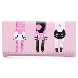 GUAPABIEN SWEET CAT SNAP FASTENER LONG HORIZONTAL WALLET FOR GIRL (PINK)