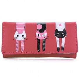 GUAPABIEN SWEET CAT SNAP FASTENER LONG HORIZONTAL WALLET FOR GIRL (WATERMELON RED)
