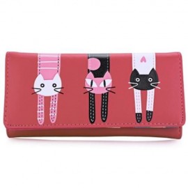 GUAPABIEN SWEET CAT SNAP FASTENER LONG HORIZONTAL WALLET FOR GIRL (WATERMELON RED)