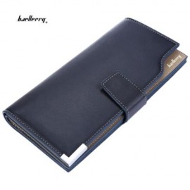 BAELLERRY SOFT METAL PLATE SNAP FASTENER LONG PHOTO MONEY CARD CLUTCH WALLET (BLUE)