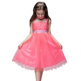 TRENDY SOLID COLOR GIRLS PRINCESS DRESS FOR PARTY (WATERMELON RED)