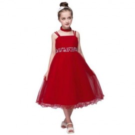 TRENDY SOLID COLOR GIRLS PRINCESS DRESS FOR PARTY (RED)