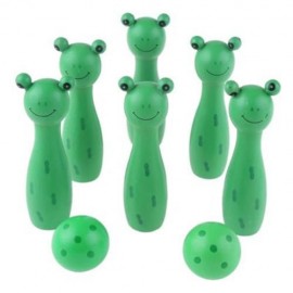 WOODEN MINI CARTOON BOWLING BALL SKITTLE GAME TOY ANIMAL SHAPE (GREEN)