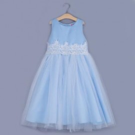 CUTE SOLID COLOR GIRLS LACE PRINCESS DRESS FOR PERFORM (BLUE)