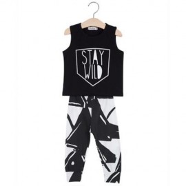 2PCS TRENDY KIDS SLEEVELESS ROUND NECK T-SHIRT TROUSERS (BLACK)