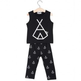 2PCS TRENDY KIDS TENT PRINTED COTTON SLEEVELESS VEST TROUSERS (BLACK)