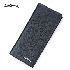 MEN LONG VERTICAL THIN SOFT SOLID COLOR CLUTCH WALLET (BLACK)