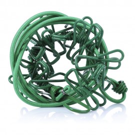 OUTDOOR CAMPING TRAVEL WINDPROOF STRETCHY CLOTHESLINE WITH 12 CLAMP CLIPS (GREEN)