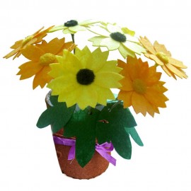 CHILDREN DIY NON-WOVEN HANDMADE ARTIFICIAL FLOWER POT EDUCATIONAL TOY (YELLOW)