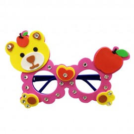 CHILDREN CARTOON STEREOSCOPIC GLASSES HANDMADE STICKUP EDUCATIONAL TOY (ROSE RED, BEAR)