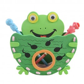 KID STEREOSCOPIC STICKER PEN CONTAINER HANDMADE STICKUP EDUCATIONAL TOY (GREEN, FROG)