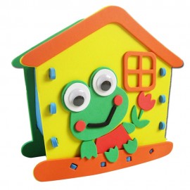 KID STEREOSCOPIC STICKER PEN CONTAINER HANDMADE STICKUP EDUCATIONAL TOY (YELLOW, FROG)