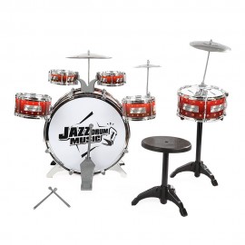 KIDS CYMBALS STOOL DRUMS KIT MUSICAL INSTRUMENT TOY (WINE RED)