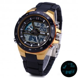SKMEI 1016 WATER RESISTANT LED SPORT WATCH JAPAN DOUBLE MOVT WRISTWATCH (GOLDEN)