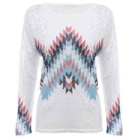 WOMEN'S LONG SLEEVE WAVE PRINT TOP (WHITE, SIZE S/M/L/XL)