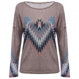WOMEN'S LONG SLEEVE WAVE PRINT TOP (SHALLOW FLAXEN, SIZE S/M/L/XL)