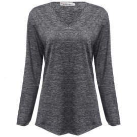 WOMEN'S V-NECK LONG SLEEVE SHEATH BOTTOM BLOUSE (DEEP GRAY, SIZE S/M/L/XL)