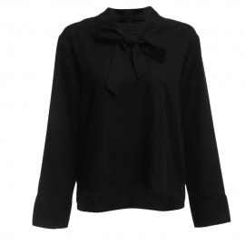 STYLISH BOW TIE COLLAR LONG SLEEVE PURE COLOR WOMEN BLOUSE (BLACK, SIZE M/L/XL/2XL)