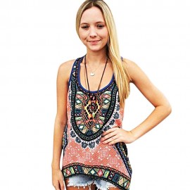 RETRO STYLE SLEEVELESS TRIBAL PRINT TOP (LIGHT PINK, SIZE M/L/XL)