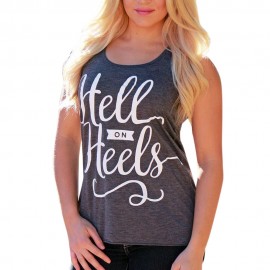 CASUAL SLEEVELESS PATCHWORK LETTER PRINT PLEATED VEST (GRAY, SIZE S/M/L/XL)