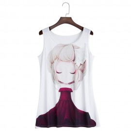 CASUAL ROUND COLLAR SLEEVELESS PRINT LOOSE TANK TOP (DEEP RED, SIZE S/M/L)