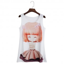 CASUAL ROUND COLLAR SLEEVELESS PRINT LOOSE TANK TOP (ORANGE, SIZE S/M/L)