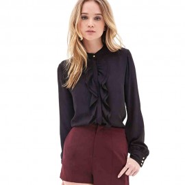 OL STYLE LONG SLEEVE FLOUNCED CHIFFON BLOUSE (BLACK, SIZE S/M/L/XL/2XL)