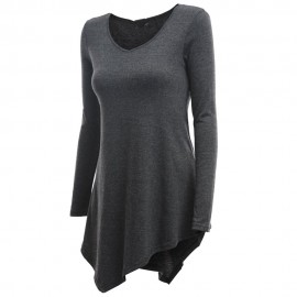 TRENDY SWEETHEART COLLAR IRREGULAR T-SHIRT (DEEP GRAY, SIZE S/M/L/XL)
