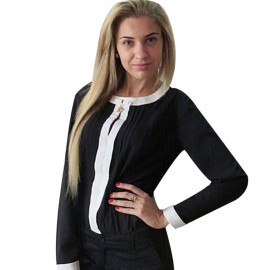 OL STYLE ROUND COLLAR PENDANT DRAPED CHIFFON BLOUSE (BLACK, SIZE S/M/L/XL/2XL)