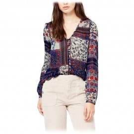 VINTAGE V-NECK PRINTED FLORAL LONG SLEEVE BLOUSE (COLORMIX, SIZE S/M/L/XL)