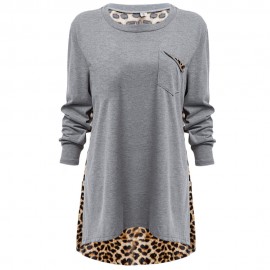 WOMEN'S LOOSE THIN LEOPARD SPLICED BLOUSE (GRAY, SIZE XL/2XL/3XL/4XL/5XL)