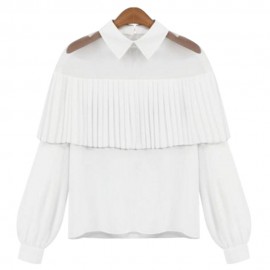 TASSEL SPLICED GAUZE LONG SLEEVE CHIFFON BLOUSE (WHITE, SIZE S/M/L/XL)