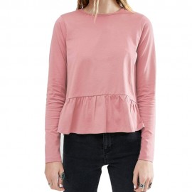 ROUND COLLAR FLOUNCED PURE COLOR BACKLESS BLOUSE (PINK, SIZE S/M/L/XL)
