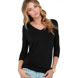 WOMEN'S ROUND NECK SEXY BACKLESS LONG SLEEVE BOTTOM BLOUSE (BLACK, SIZE S/M/L/XL)
