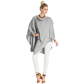 WOMEN'S STYLISH BAT WING SLEEVE ASYMMETRICAL BLOUSE (LIGHT GRAY, SIZE S/M/L/XL)
