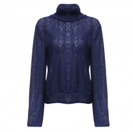 WOMEN'S TURTLENECK FLARE SLEEVE CRISS-CROSS KNITTED BLOUSE (PURPLISH BLUE, SIZE S/M/L/XL)