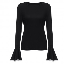 WOMEN'S FLARE SLEEVE SHEATH BLOUSE (BLACK, SIZE S/M/L/XL)