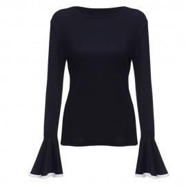 WOMEN'S FLARE SLEEVE SHEATH BLOUSE (PURPLISH BLUE, SIZE S/M/L/XL)