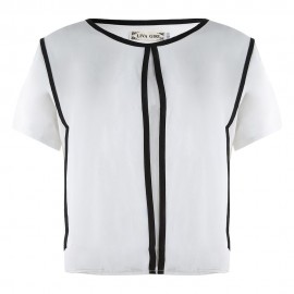 WOMEN STYLISH CHIFFON SHIRT ROUND NECK STITCHING TOP (WHITE, SIZE S/M/L/XL)