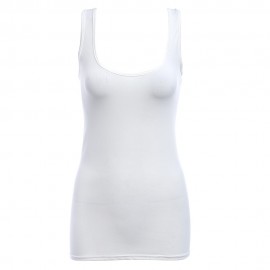 WOMEN CASUAL SLEEVELESS U NECK TANK TOP (WHITE, SIZE S/M/L/XL)