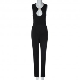 SEXY ROUND NECK SLEEVELESS HOLLOW OUT WOMEN'S JUMPSUIT (BLACK, SIZE S/M)
