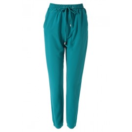 WOMEN'S HAREM PANTS ELASTIC WAIST SOLID COLIR LOOSE-FITTNG (GREEN, S/M/L/XL)