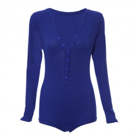 SEXY PLUNGING NECK LONG SLEEVE SKINNY LADIES ROMPER (BLUE, SIZE S/M/L/XL)