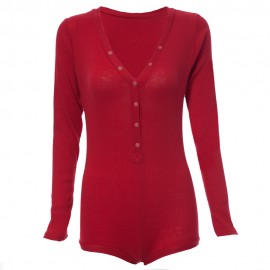 SEXY PLUNGING NECK LONG SLEEVE SKINNY LADIES ROMPER (WINE RED, SIZE S/M/L/XL)