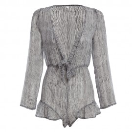 SEXY LONG SLEEVE STRIPED BOWKNOT ROMPER (WHITE AND BLACK, S/M/L)