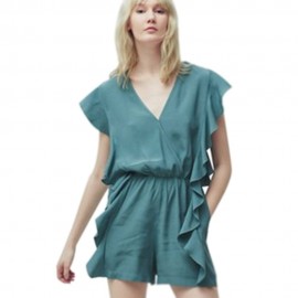 WOMEN'S V-NECK FLOUNCED ROMPER (GREEN, SIZE S/M/L/XL)