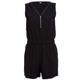 WOMEN'S CASUAL V-NECK SLEEVELESS ELASTIC WAIST ROMPER (BLACK, SIZE S/M/L/XL)