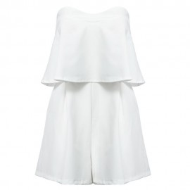 WOMEN'S SEXY STRAPLESS FLOUNCE HIGH WAIST LOOSE ROMPER (WHITE, SIZE S/M/XL)