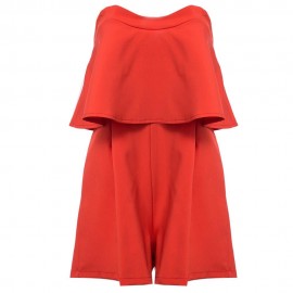 WOMEN'S SEXY STRAPLESS FLOUNCE HIGH WAIST LOOSE ROMPER (RED, SIZE S/M/L/XL)