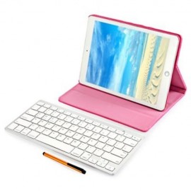 WIRELESS BLUETOOTH KEYBOARD STYLUS PEN PU LEATHER SMART CASE COVER FOR IPAD AIR 2 (ROSE MA